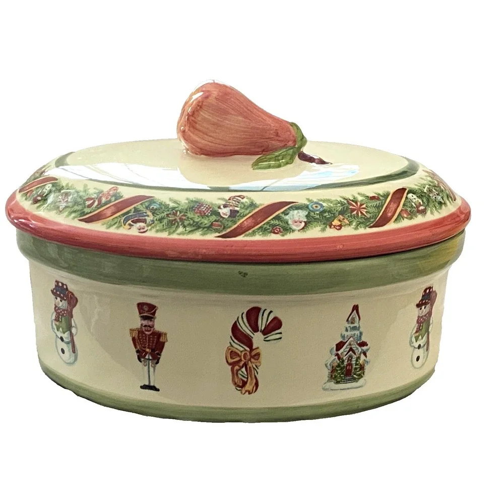 Radko Christopher's Tree Oval Covered Casserole Dish 2.5 Qt Christmas